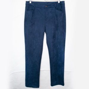 Grayse Faux Suede Pants Womens 14 Blue Stretch High Rise Straight Leg Work SS17D
